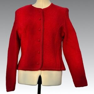 VTG Lands End 100% Boiled Wool Red Cardigan Jacket 8P | Petite Holiday Classic